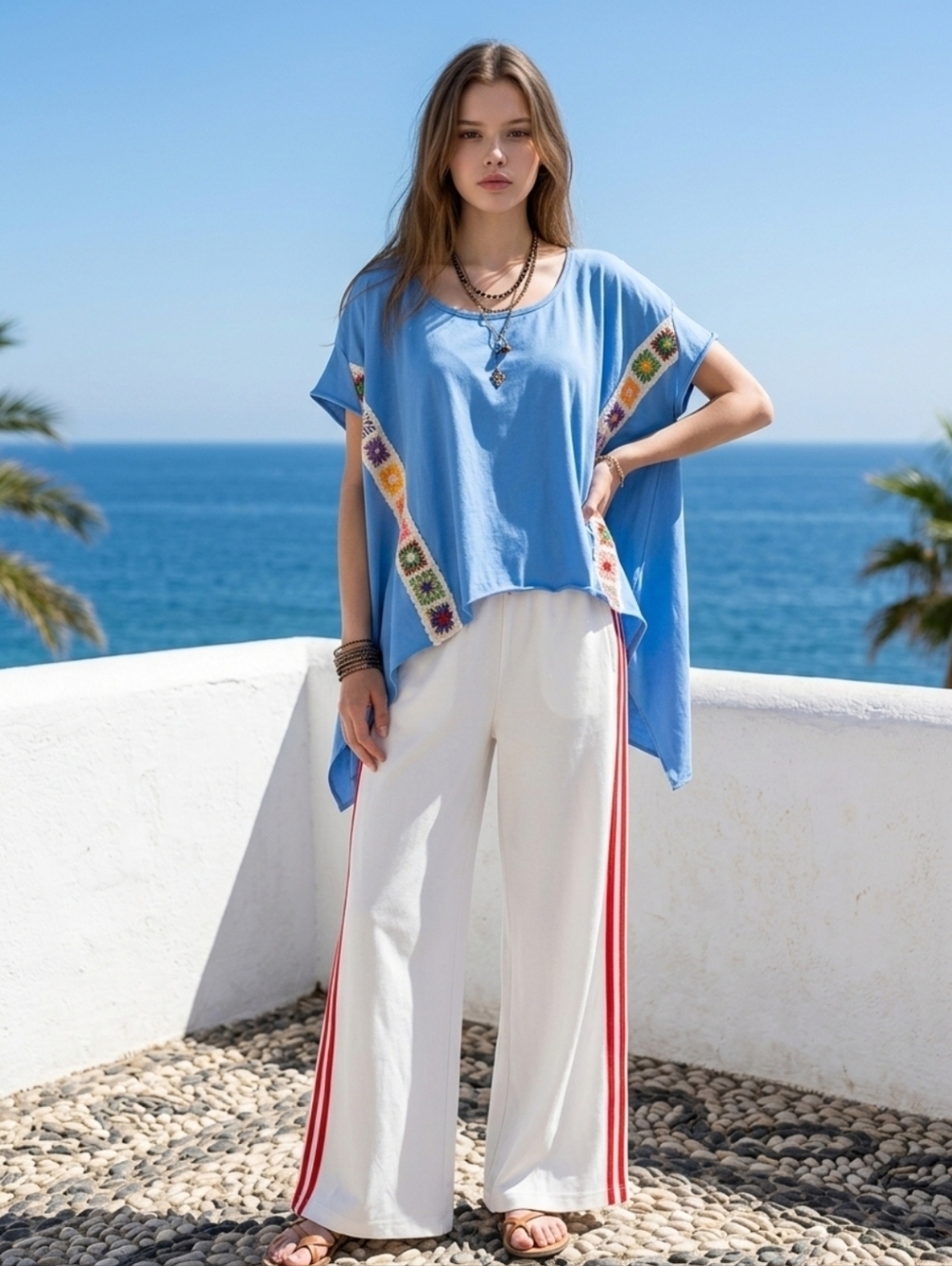 DAVI & DANI Blue Embroidered Blouse